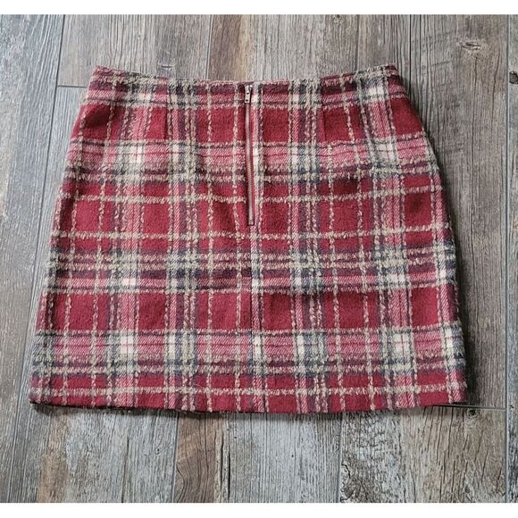 Potter's Pot Wool Blend‎ Skirt Size Large Red Plaid 17" Length Front Slit - Picture 10 of 14
